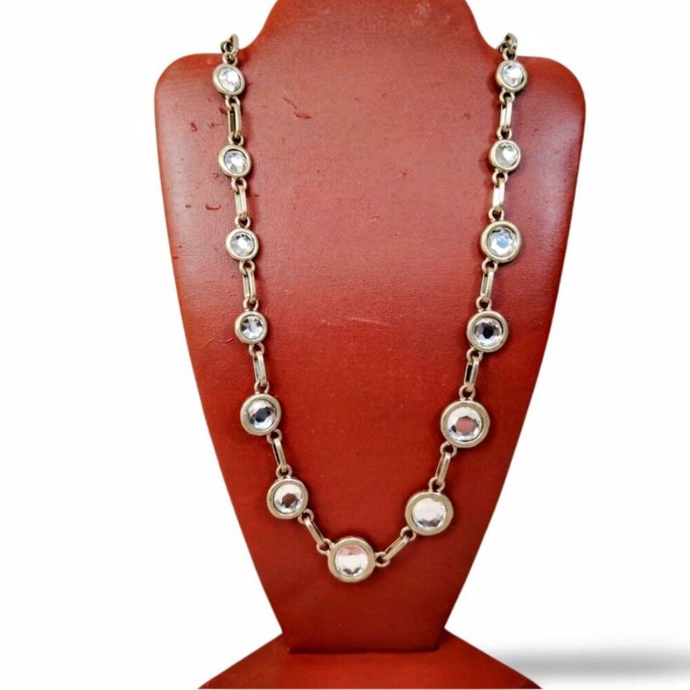 Elegant Coldwater Creek 36" Matte Gold Tone Bezel Round Crystal Necklace JW1548